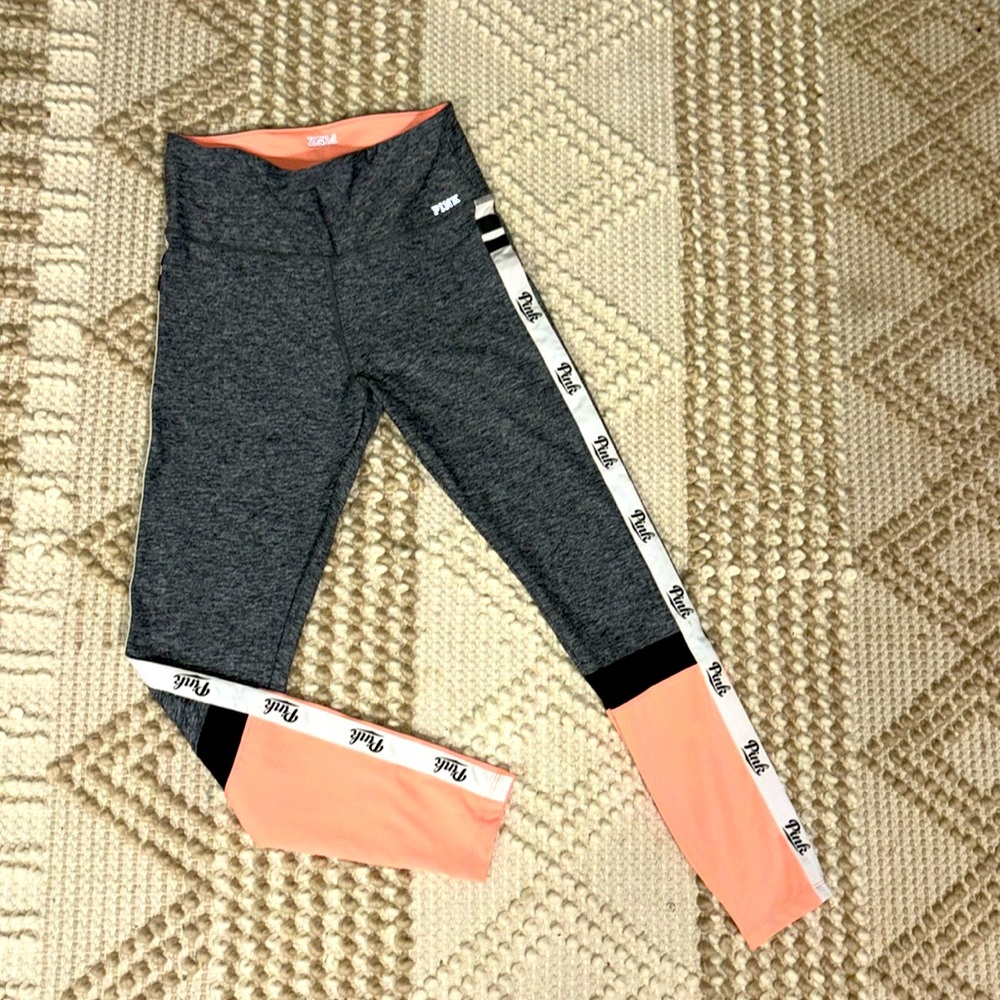 PINK Victoria’s Secret ULTIMATE Leggings / Med / Peach Gray Sheer Block /